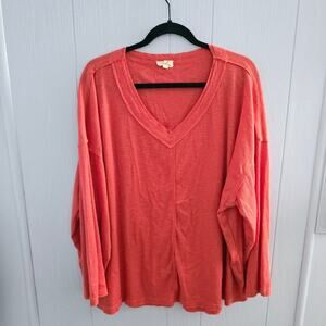 POL Oversized Waffle Knit Top Size L – Slouchy, Coral, Casual Boho